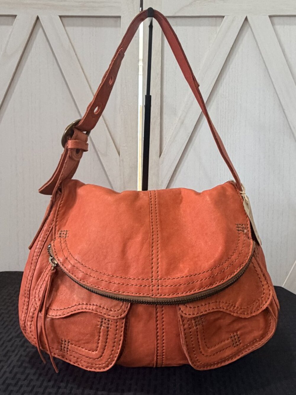 Vintage Lucky Brand Stash Hobo Coral Reef Lamb Leather Bag Unused